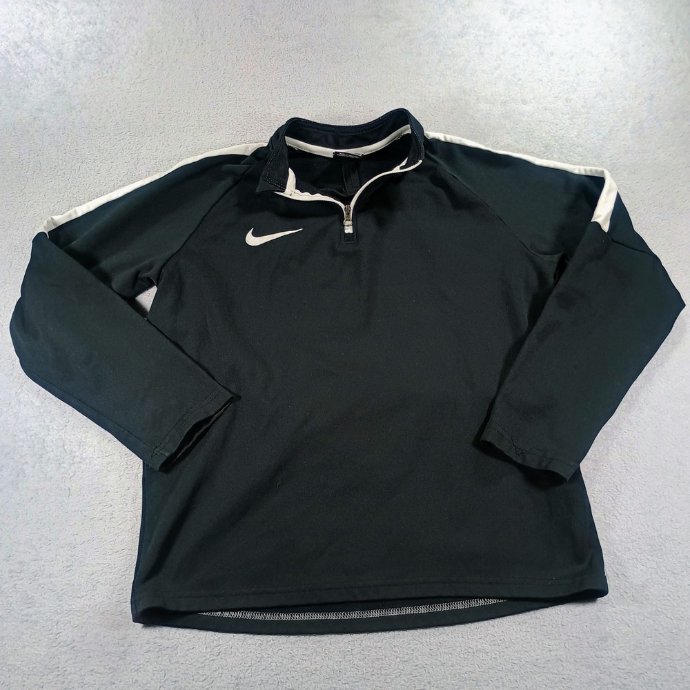 Nike Boys Dri-FIT Quarter Zip Pullover Black Medium White Stripe